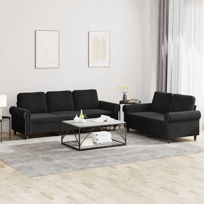 vidaXL - 2-delige - Loungeset - met - kussens - fluweel - zwart