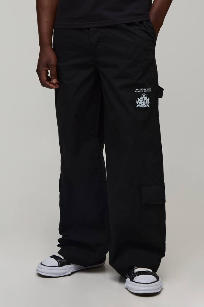 Tall Baggy Fit LA Gusset Cargo Trousers | Black | Size 48