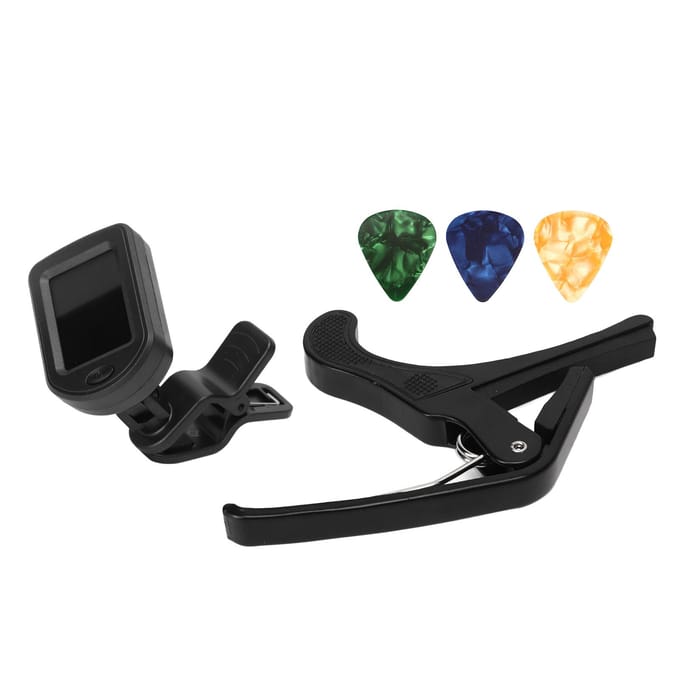 Gitaar Capo Pick Tuner Set LED Display Gitaar Heldere Achtergrondverlichting Leesaccessoires Tuner Kit black
