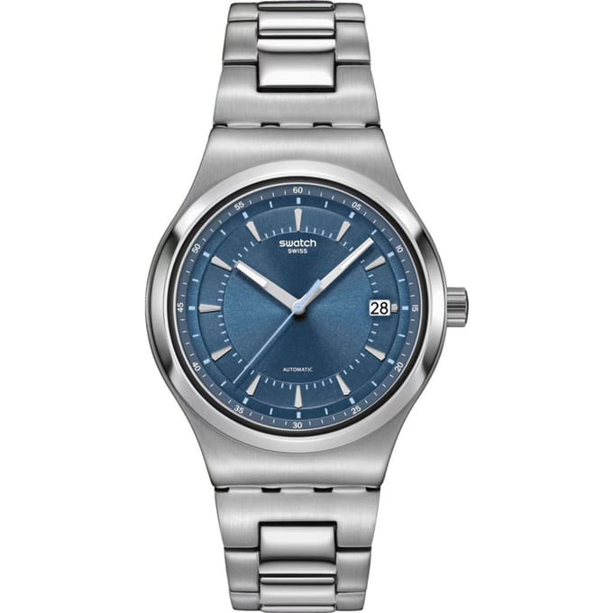 Swatch Shimmer at Dusk YIS435G Quartz Horloge - Roestvrijstalen Kast, Sleeve Verpakking, Gemaakt in Zwitserland blauw