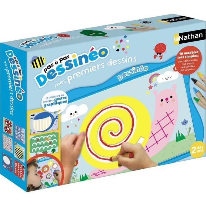 Creatieve knutselset - NATHAN - Dessinéo eerste tekeningen - 16 evoluerende modellen - Vanaf 2 jaar - Blauw