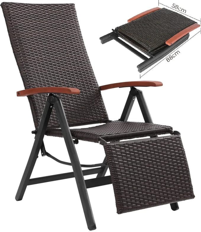 Tuinstoelen - Tuinstoelen verstelbaar - Verstelbare tuinstoel - Bruin - Rotan