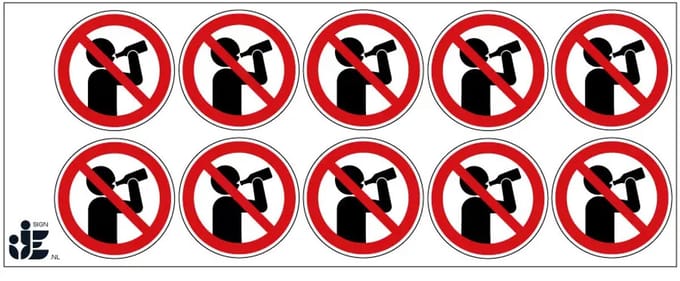 Alcohol drinken verboden verbodssticker | 5 cm - 10 stuks per vel