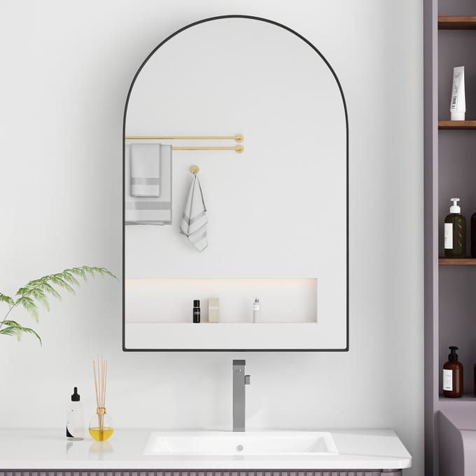 MODFU Spiegelkast - Boogvormig En Ruimtebesparend - Modern - Voor Badkamer - Metaal - Zwart