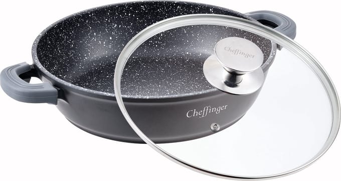 Cheffinger Lage Braadpan met Deksel - 24cm - Zwart - Inductie