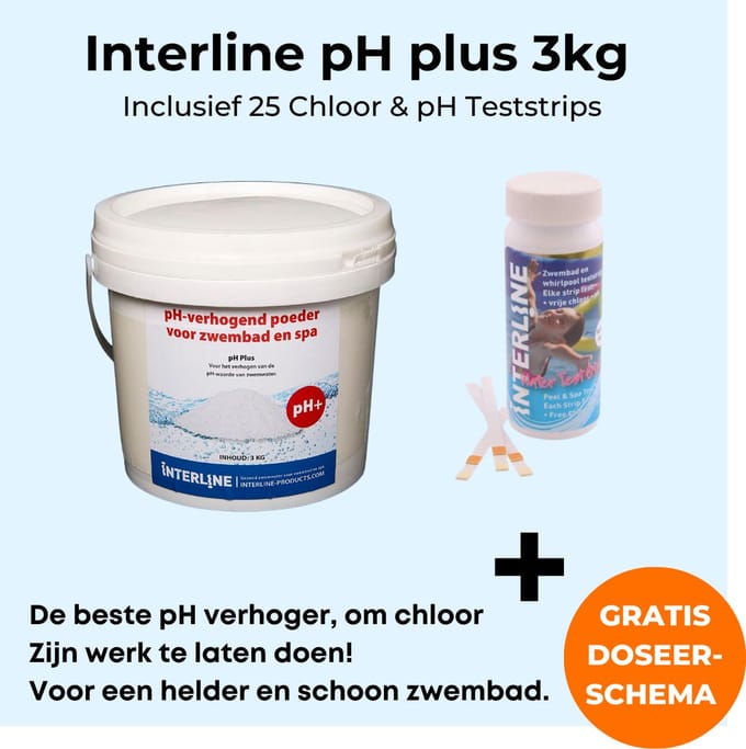 Interline pH plus 3kg - Inclusief 25 pH & Chloor teststrips - pH plus voor zwembad - Verhogen pH waarde - Inclusief doseerschema