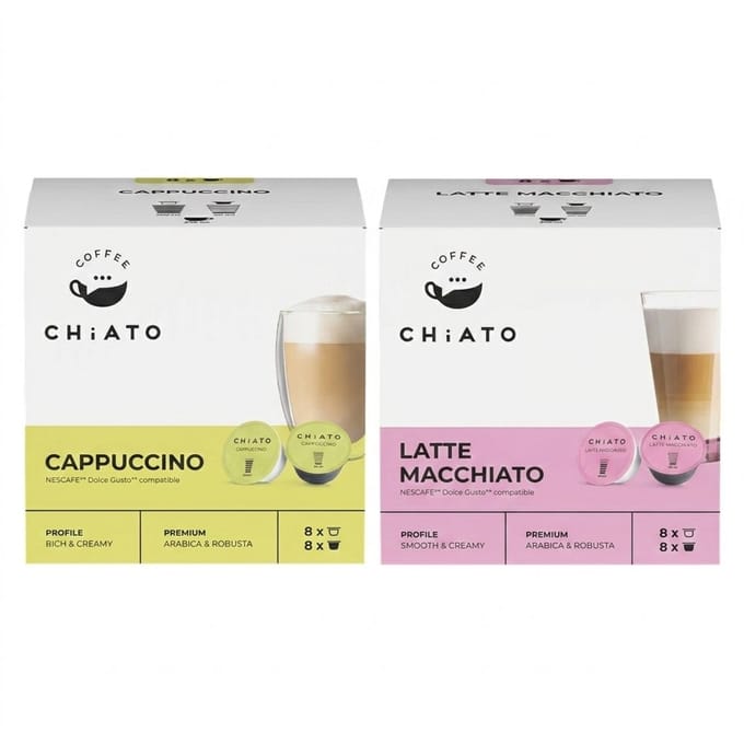 CHiATO Koffiecups Duo Pack - Cappuccino & Latte Macchiato - Geschikt voor Dolce Gusto® - 16 Consumpties (32 capsules / 2 x 16 stuks)