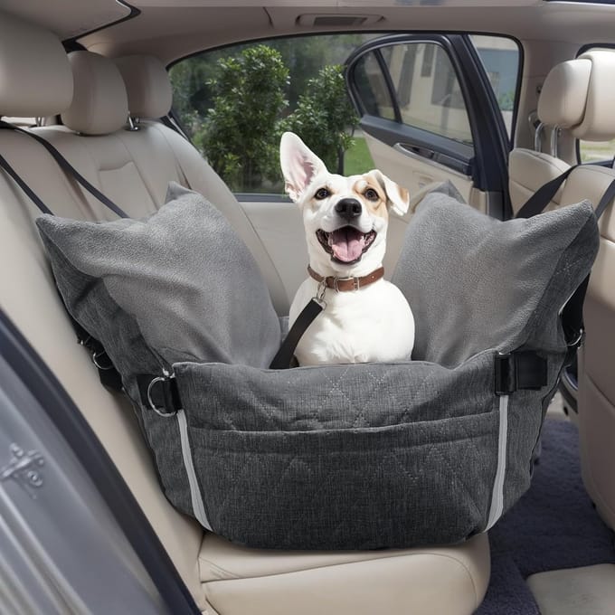Honden Autostoeltje & Reisbed Veilig en Comfortabel Grijs Medium