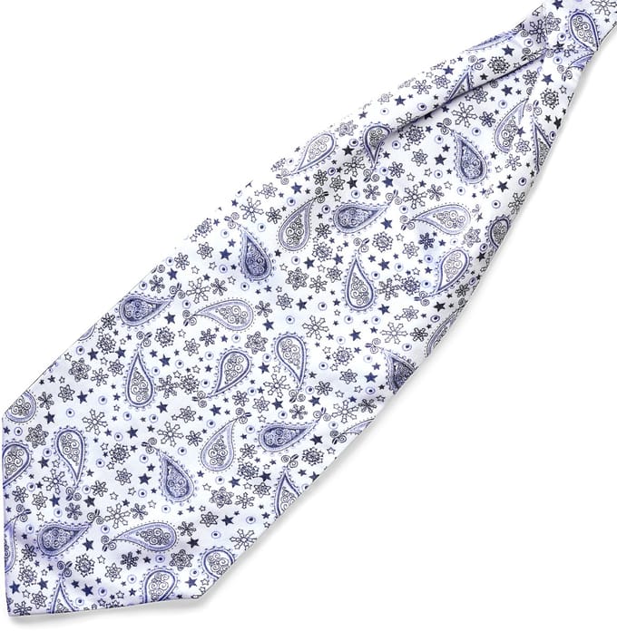 Zijden stropdassjaal met wit en blauw paisleymotief