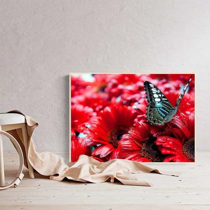 Diamant schilderij bloem diamant borduurwerk vlinder volledige ronde boor strass foto woondecoratie 20X30CM red