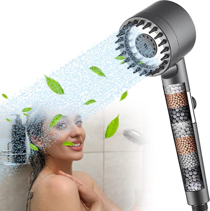 Waterbesparende Douchekop - Grijs - Handdouche met Filter en Hogedruk - Voor Gezinnen