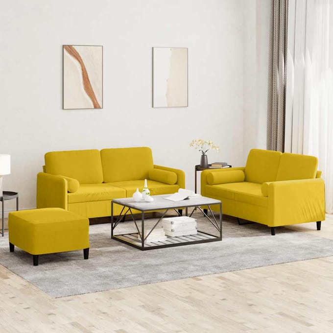 vidaXL - 3-delige - Loungeset - met - kussens - fluweel - geel