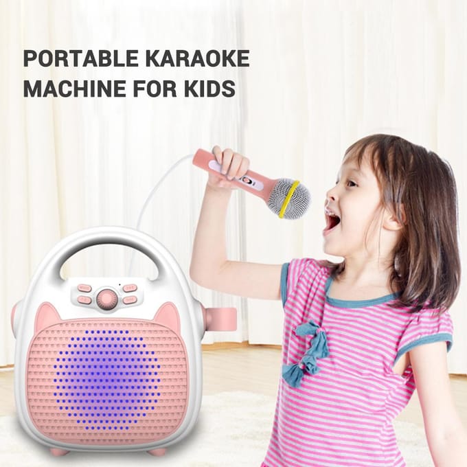 Karaokemachine Oplaadbare draagbare karaokeluidspreker met microfoon BT/geheugenkaart/USB roze
