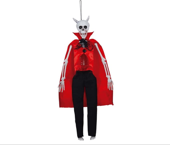 Fiestas Horror decoratie skelet/geraamte pop - duivel - 40 cm - griezelige Halloween hangdecoratie