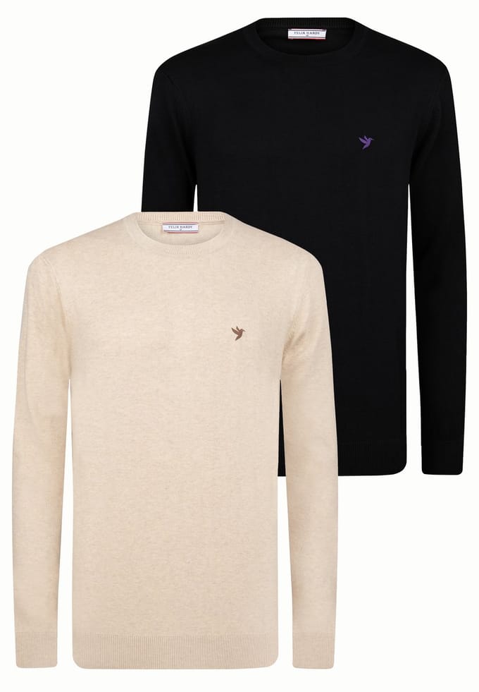 Felix Hardy Sweater Ronde Hals - 2 Pack Heren Beige-Zwart - L