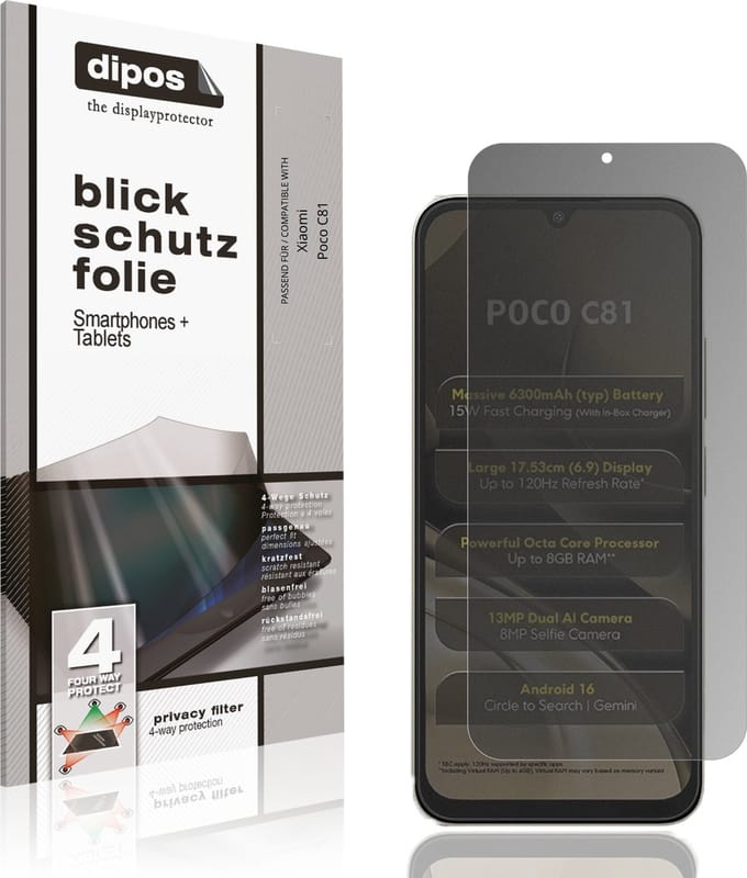 dipos – Matte Privacy Screenprotector geschikt voor Xiaomi Poco C81 | Anti-Spy Beschermfolie