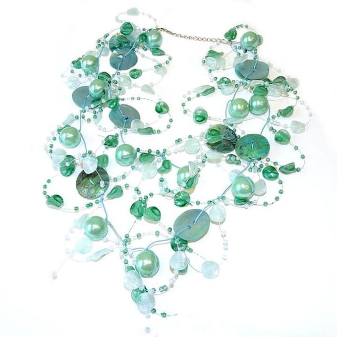 Draad Ketting Parel met Schelp Turquoise