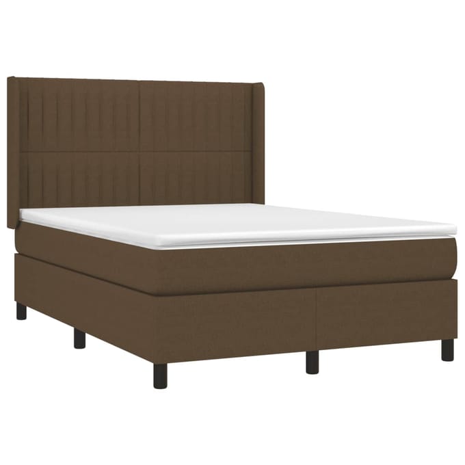 vidaXL - Boxspring - met - matras - stof - donkerbruin - 140x190 - cm