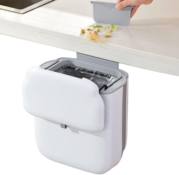 Keuken Compostbak - Afvalemmer Keuken - Afval Scheiden - Opvouwbaar Ontwerp - 10 Liter - Wit