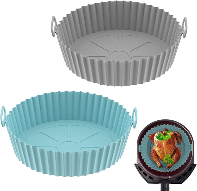 Airfryer Accessoires - Siliconen Bakje - Bakpapier - Blauw en Grijs