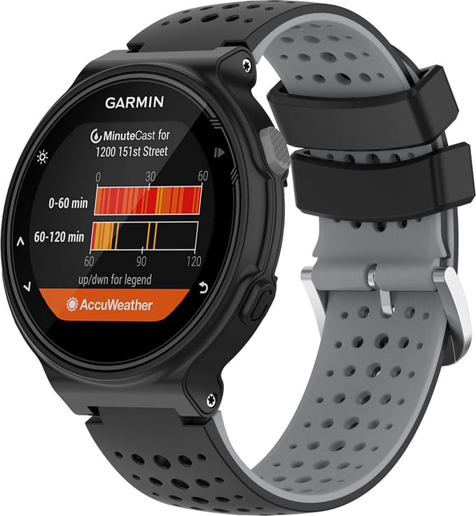 By Qubix - Siliconen Dot Pattern bandje - Zwart + grijs - Geschikt voor Garmin Forerunner 220 / 230 / 235 / 620 / 630 / 735 (XT)