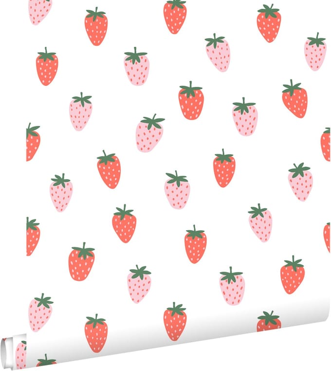 ESTAhome behang aardbeien wit en roze - 50 x 900 cm - 131650