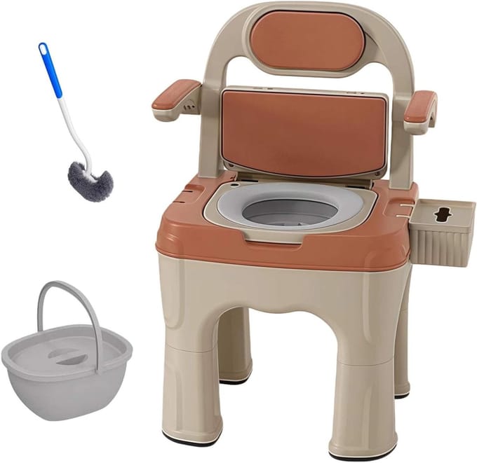 Draagbare Toiletstoel - Bedcommode Mobiliteitshulp - Ouderen Hulp - Dubbele Functie - 300 kg Capaciteit - Grijs