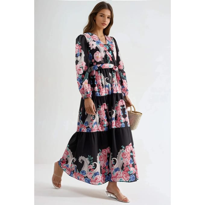 Bloemen V-hals Maxi Jurk met Strik Detail