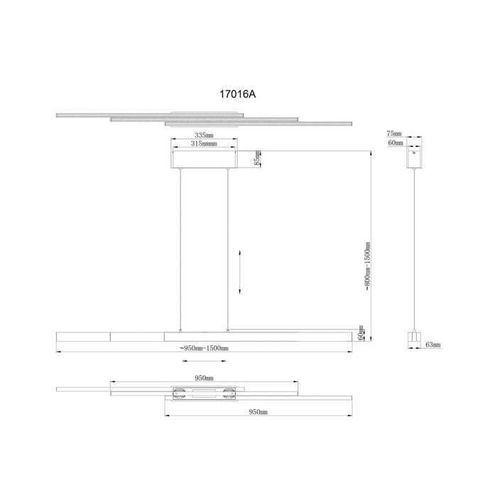 Globo LED hanglamp Ethan, aluminiumkleurig, metaal, 150 cm, uitschuifbaar