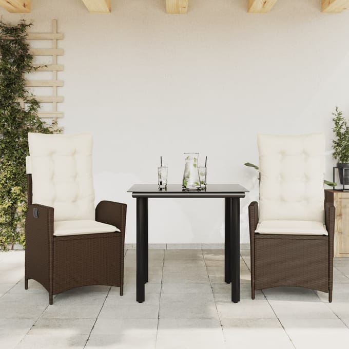 vidaXL - 3-delige - Tuinset - met - kussens - poly - rattan - bruin
