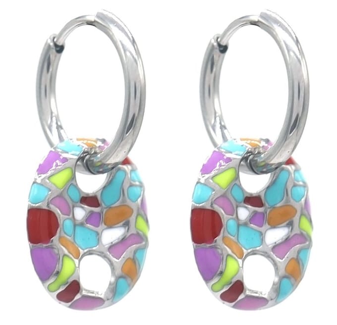 Roestvrij Stalen Oorbellen met hanger - Multi Color - Vrolijk - Abstract - Mode