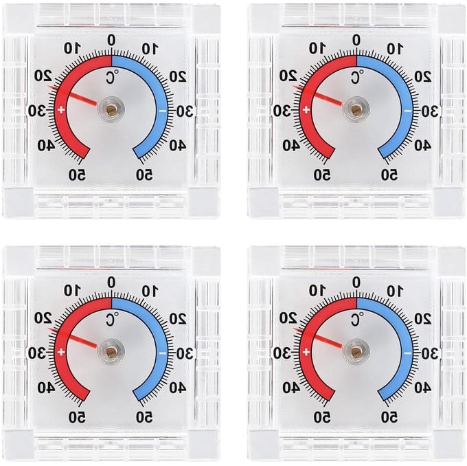 Raamthermometer Zelfklevend - Buitenthermometer Weerbestendig - Temperatuur Aflezen - Dubbele Kleurenschaal - 7.5 x 7.5 cm - Transparant