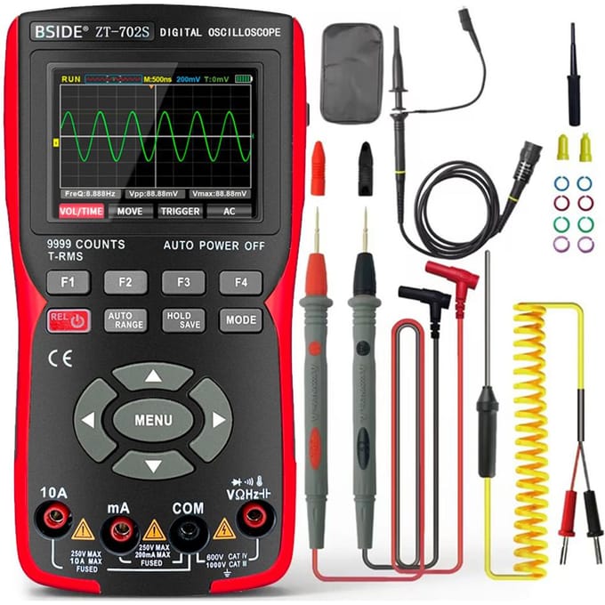 2in1 Digitale Oscilloscoop Multimeter 48MSa/s Bemonsteringssnelheid 10Mhz Bandbreedte 9999 Counts True RMS veelkleurig