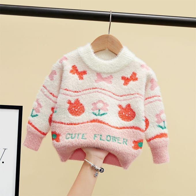 Pull Bébé Fille avec Pull Épaissi Four Vison Pull Tricoté Fille Hiver Pull Enfant 130 jaune