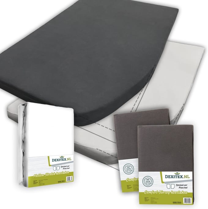 Textielpakket Frans bed - 1 molton met 2 hoeslakens - rechts 2 x Antraciet