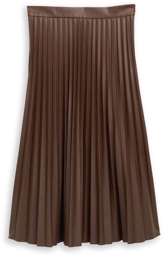 Tom Tailor - Plissé midi-rok in leerlook - Maat 46 - dark pecan brown