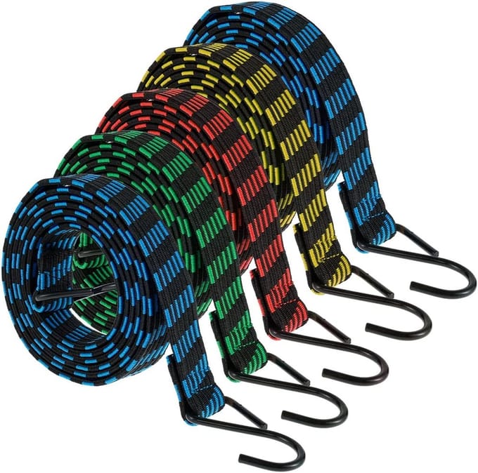 Bungeekoorden met haken - Elastische banden - Bagage vastzetten - Plat elastisch ontwerp - 2 meter lang - Multicolor set