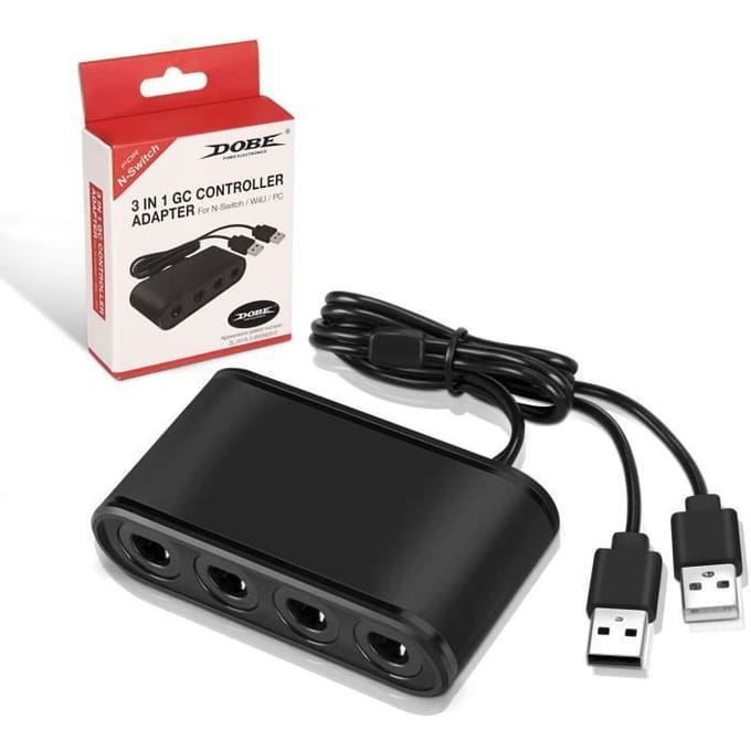 Adaptateur Manette Gamecube - Nintendo - 4 Ports - Compatible Wii U et Switch - USB Noir noir