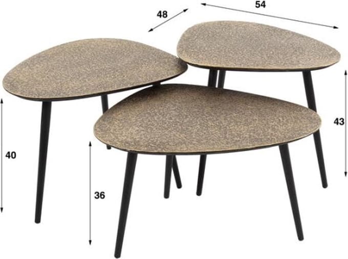 Salontafel Trinity set van 3 driehoekig metallic - Brons antiek