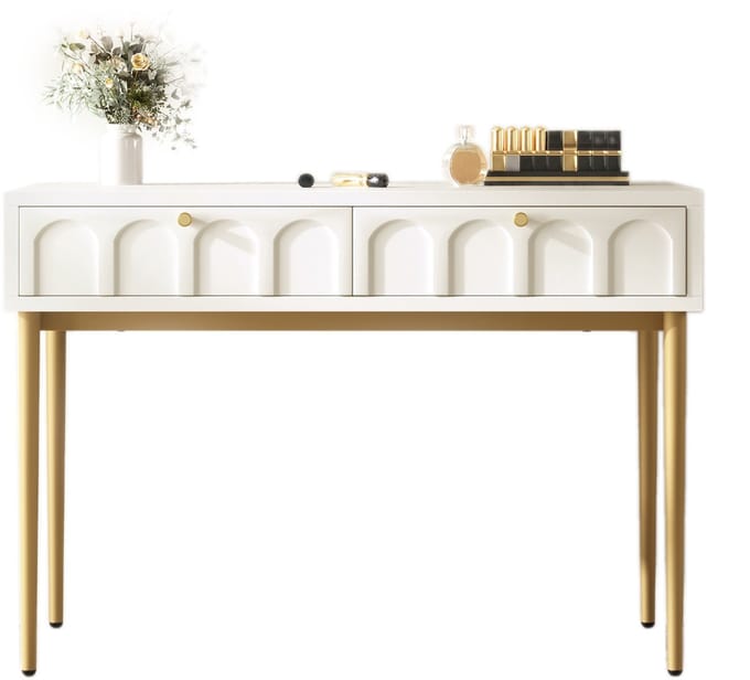Melkwit hout en metaal kaptafel 100×45×76.5cm opberg slaapkamer make up
