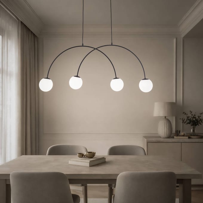 Domiluce Hanglamp Nova, glas/metaal, zwart/wit, 4-lamps