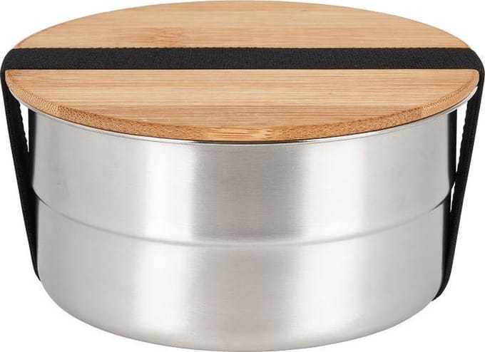 Gepersonaliseerde ronde Lunchbox / saladebak van RVS & bamboe -Broodtrommel met eigen naam of tekst