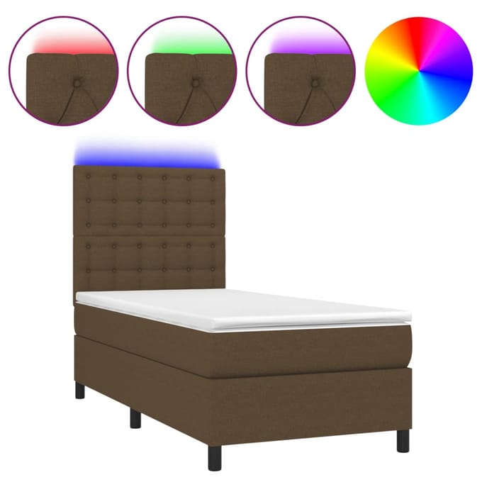 vidaXL - Boxspring - met - matras - en - LED - stof - donkerbruin - 100x200 - cm
