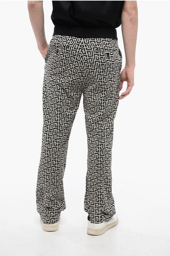 Dubbele jersey joggingbroek met monogrammotief in zwart-wit