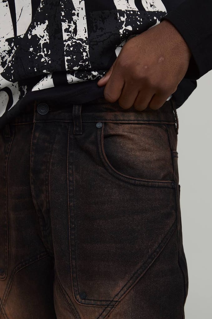 Super Baggy Jeans Met Panelen En Washed Afwerking | Brown | Size 28R