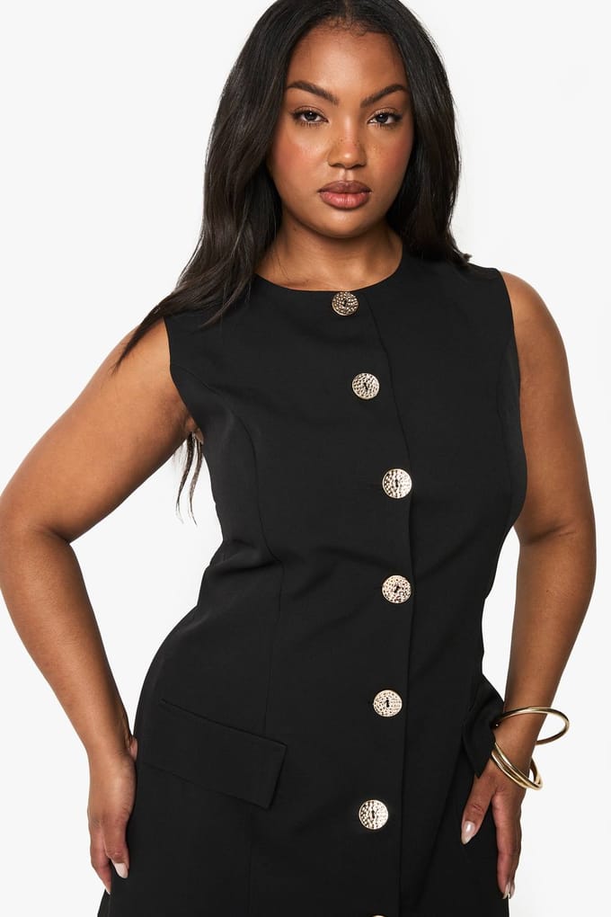 boohoo Dames PLUS GOUD BUTTON DOWN BLAZERJURK | Zwart | Maat: 44
