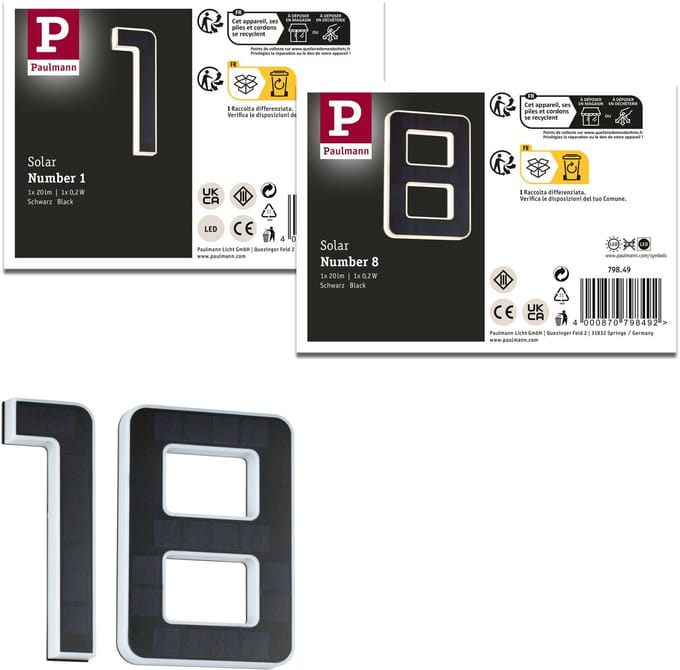 Set Solar LED-huisnummerverlichting incl. verwisselbare accu 3000K 2x6lm 2x0,2W Zwart