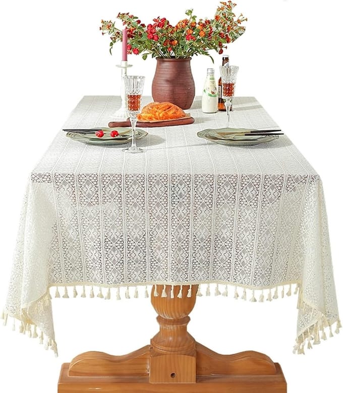 Tafelkleed - Tafelbedekking - Eettafel decoreren - Duurzaam polyester katoen - 300 x 150 cm - Beige
