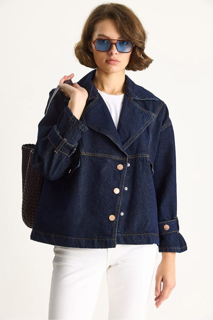 Denim Hemdkragen Buttoned Jas