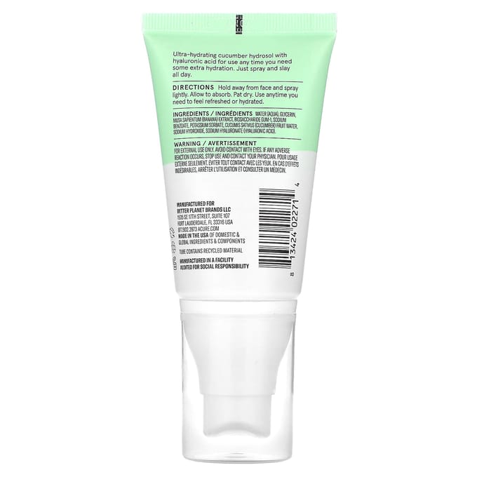 ACURE, Brume ultra-fine ultra-hydratante au concombre et à l'acide hyaluronique, 2 fl oz (59 ml) white